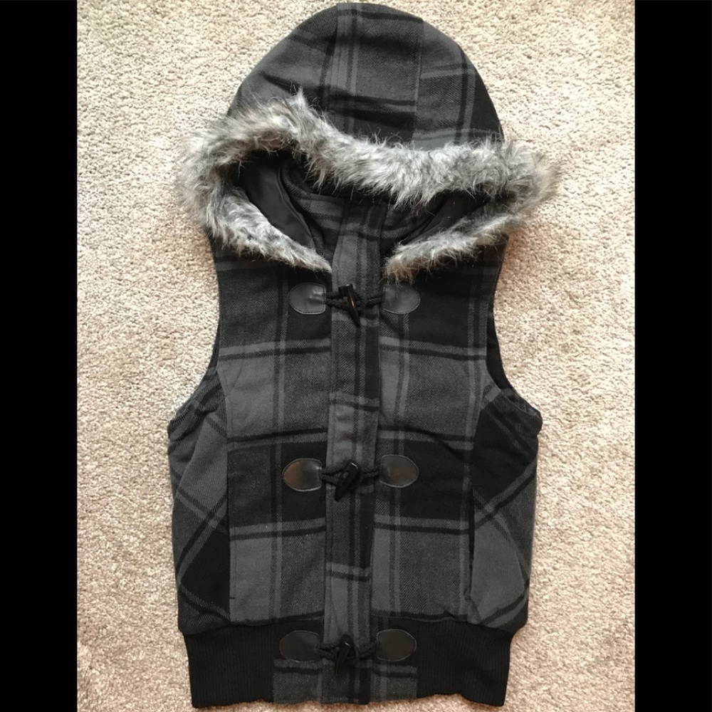 Hooded Black Grey Jacket size-S